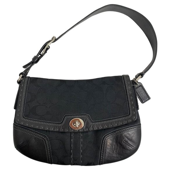 VTG Coach Signature Logo Black Canvas & Leather Shoulder Hand Bag 11574 + Tag - Picture 1 of 16